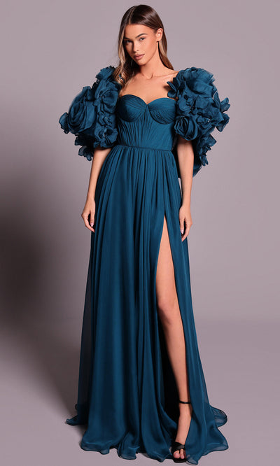 Tarik Ediz 99145 - Floral Sleeve A-Line Evening Dress