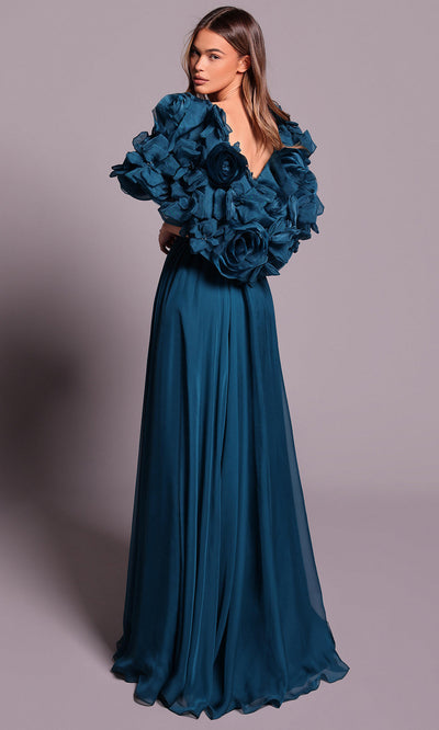 Tarik Ediz 99145 - Floral Sleeve A-Line Evening Dress