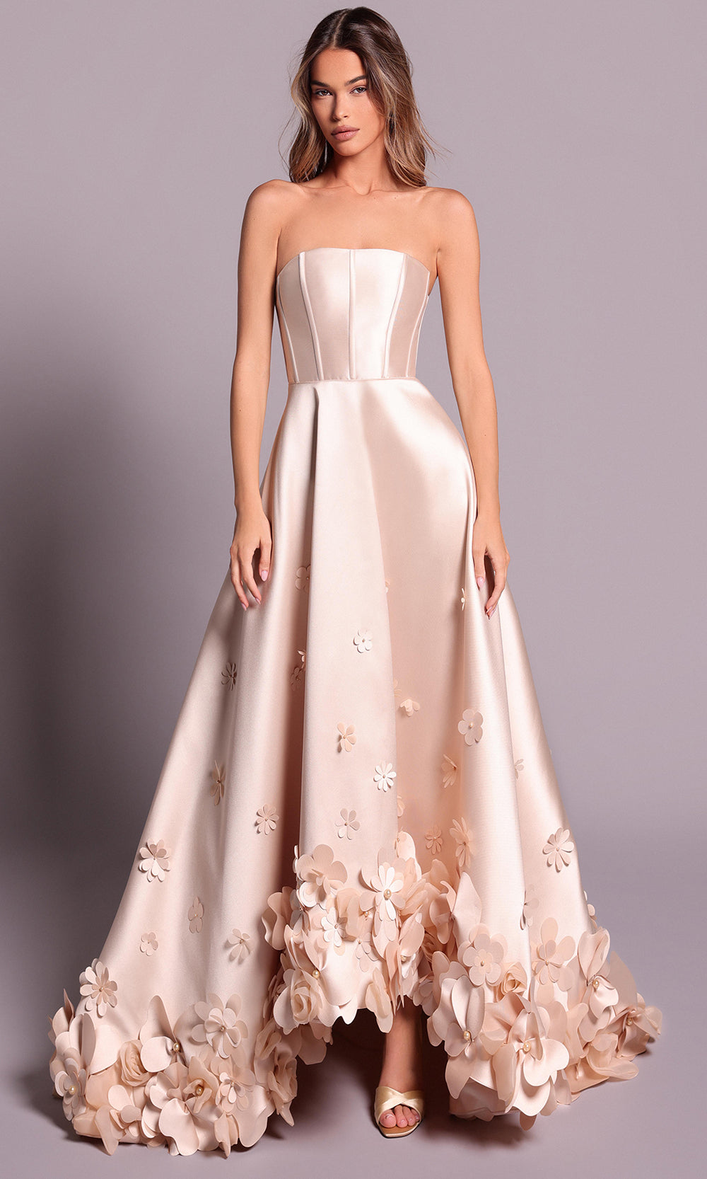 Tarik Ediz 99146 - Floral Applique Straight Neckline Dress