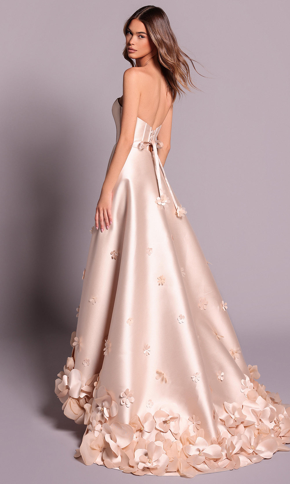 Tarik Ediz 99146 - Floral Applique Straight Neckline Dress