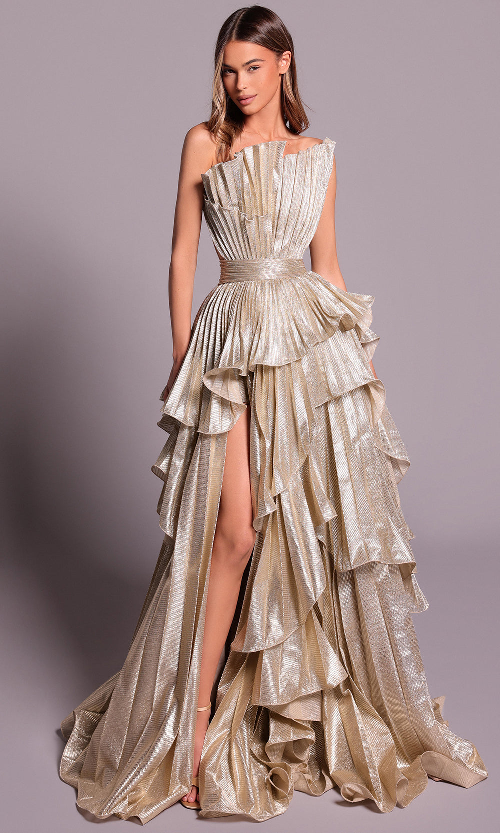 Tarik Ediz 99148 - Strapless Long Dress with Pleated Detail