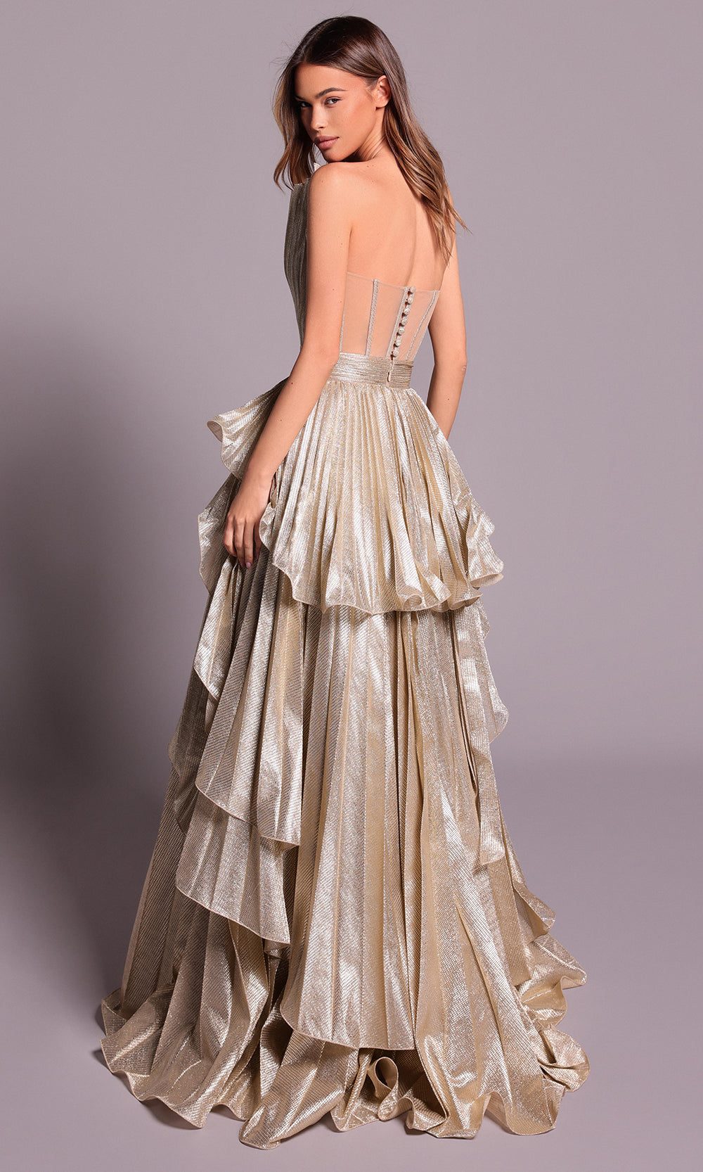 Tarik Ediz 99148 - Strapless Long Dress with Pleated Detail