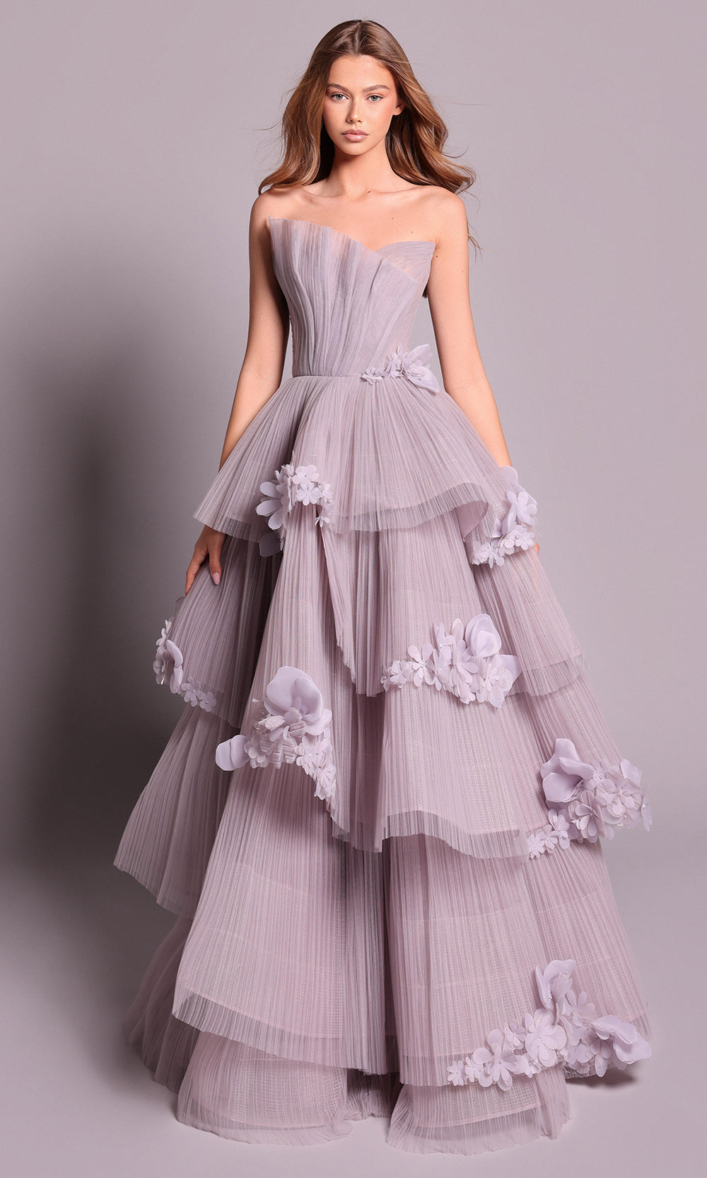 Tarik Ediz 99152 - Floral Embellished Tiered Gown