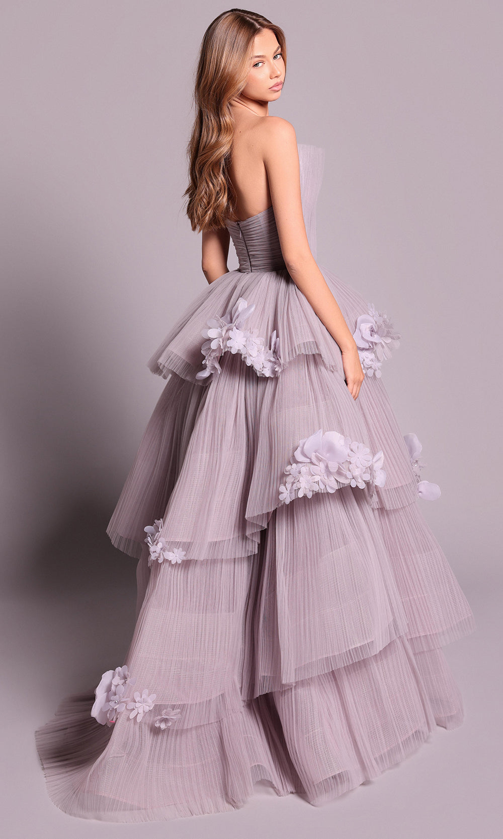 Tarik Ediz 99152 - Floral Embellished Tiered Gown