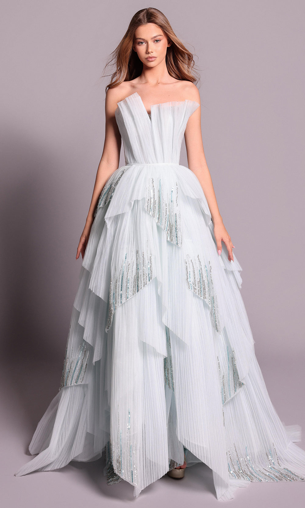 Tarik Ediz 99157 - Asymmetric Strapless Embellished Gown