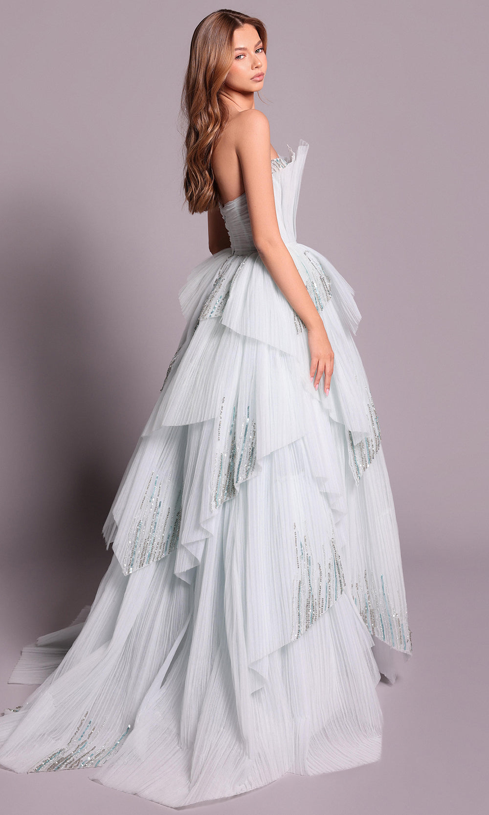 Tarik Ediz 99157 - Asymmetric Strapless Embellished Gown