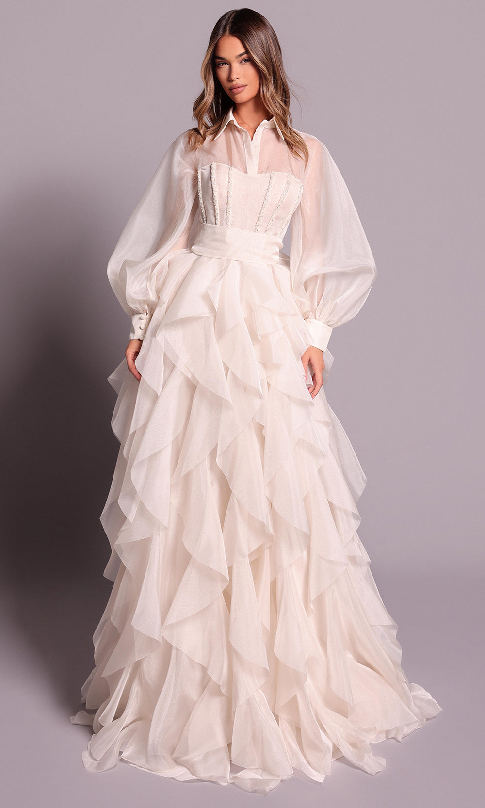 Tarik Ediz 99158 - Ruffled Skirt Embellished Corset Gown
