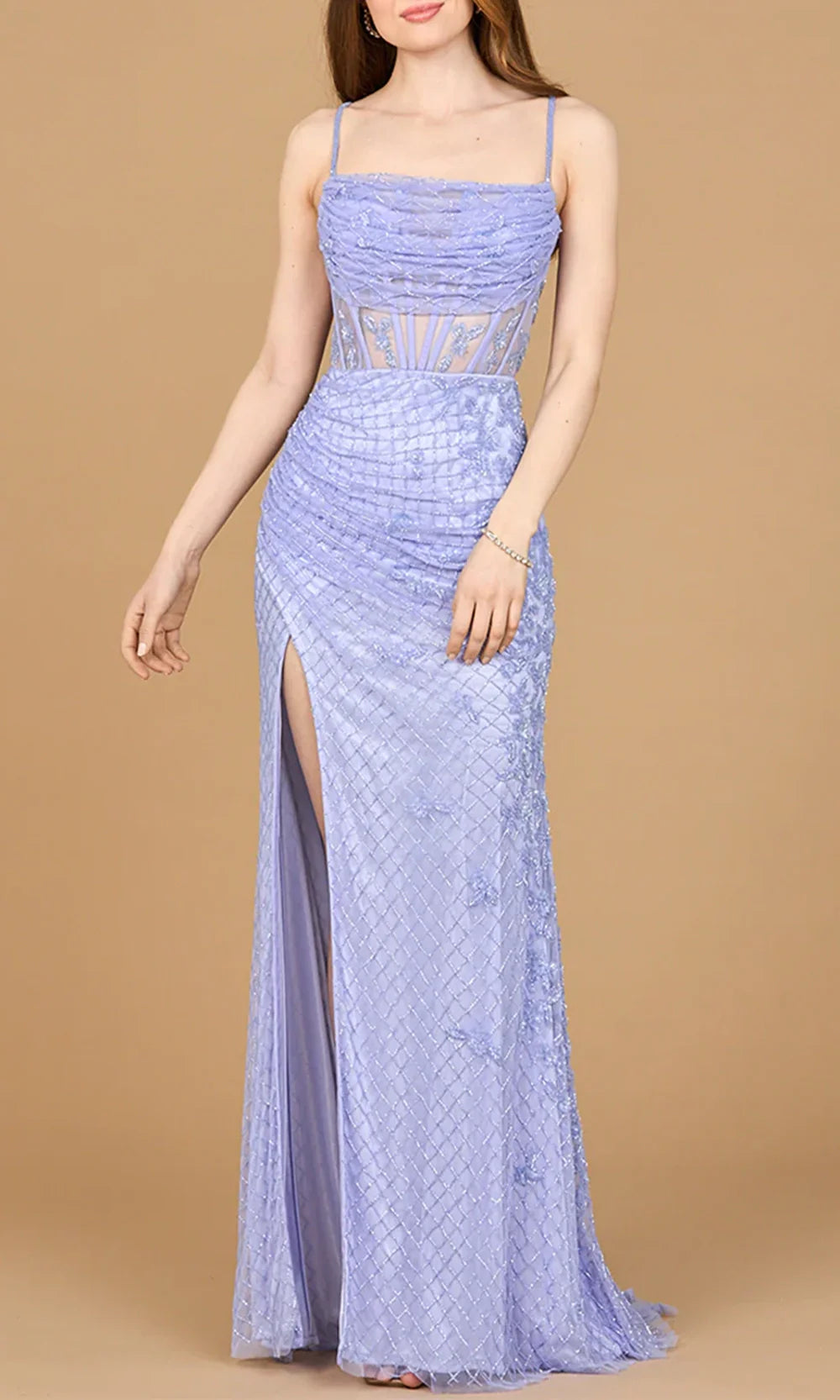 Lara Dresses 9923 - Spaghetti Strap Beaded Bodice Long Gown Prom Dresses
