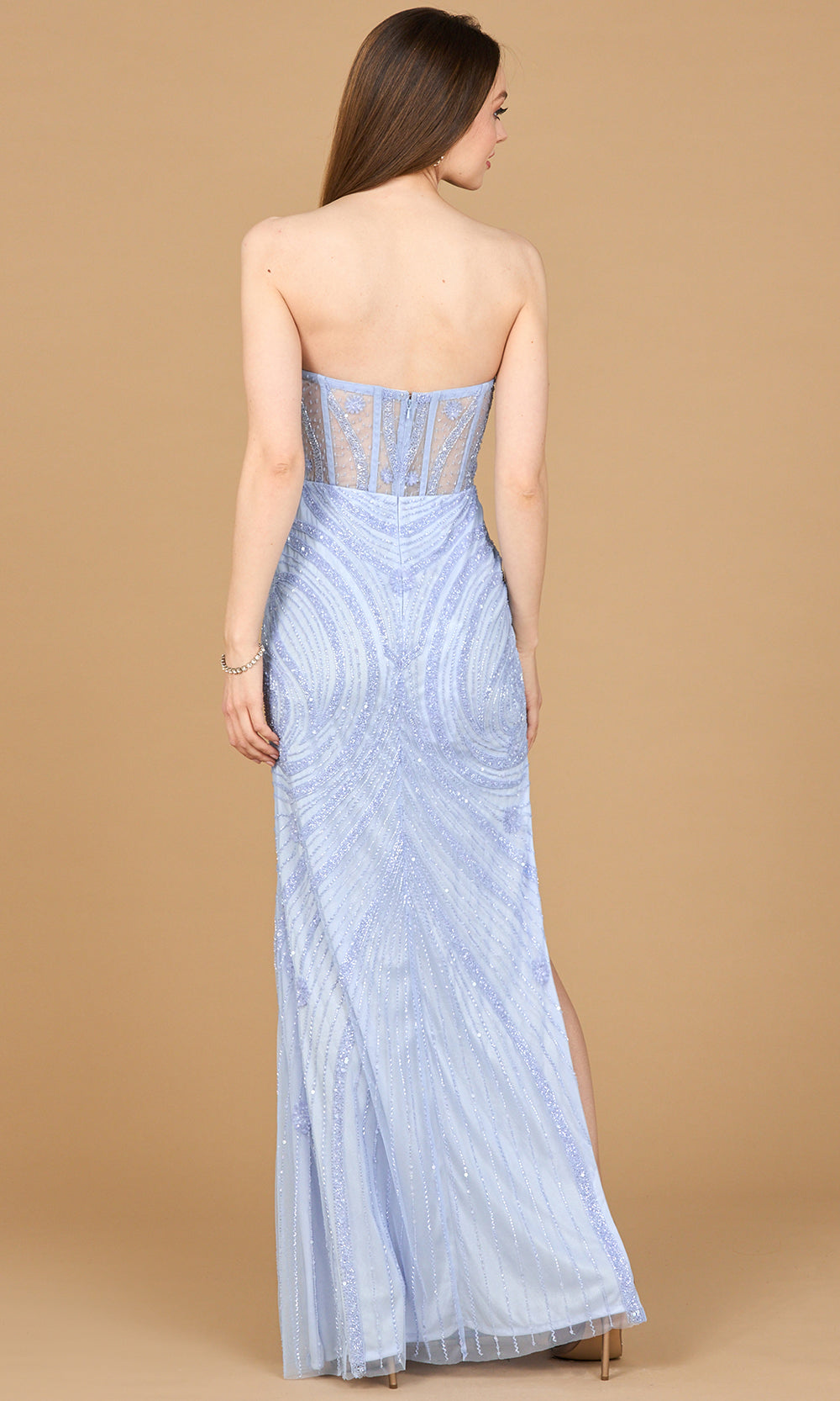 Lara Dresses 9927 - Beaded Mesh Sweetheart Strapless Gown Prom Dresses