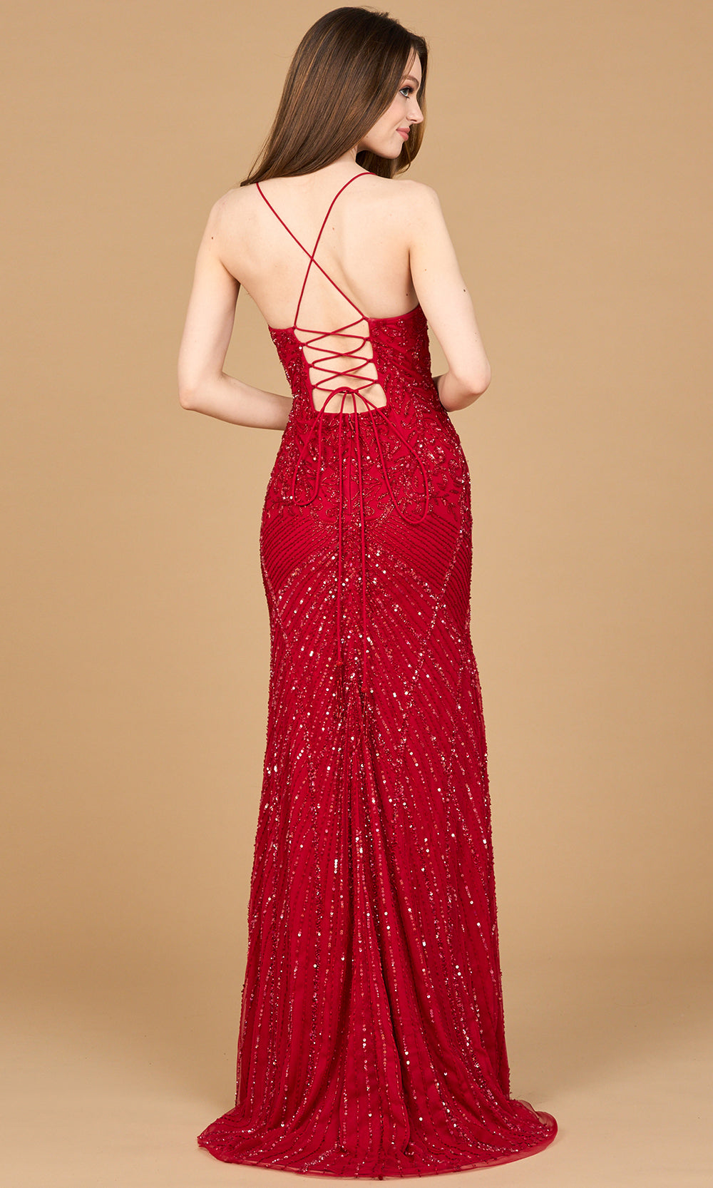 Lara Dresses 9929 - Lace-Up Back Dazzling Beaded Gown Prom Dresses