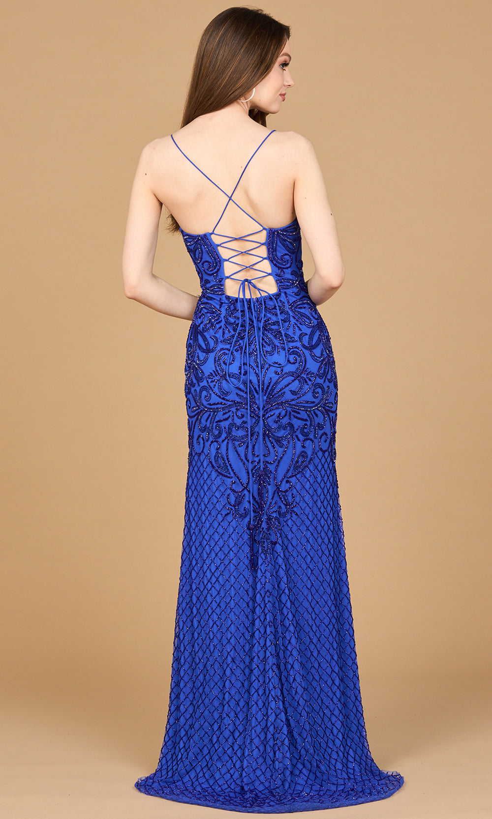 Lara Dresses 9930 - Geometric Beaded Spaghetti Strap Gown Prom Dresses