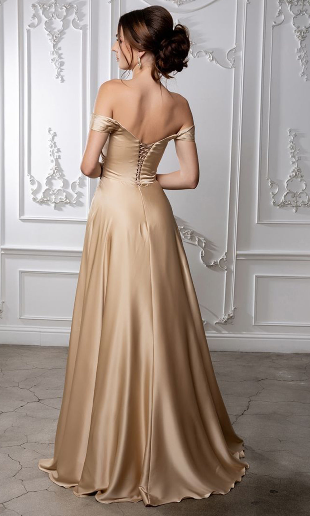 May Queen MQ2187B - Pleated Red Carpet A Line Dress Evening Dresses in Champagne 