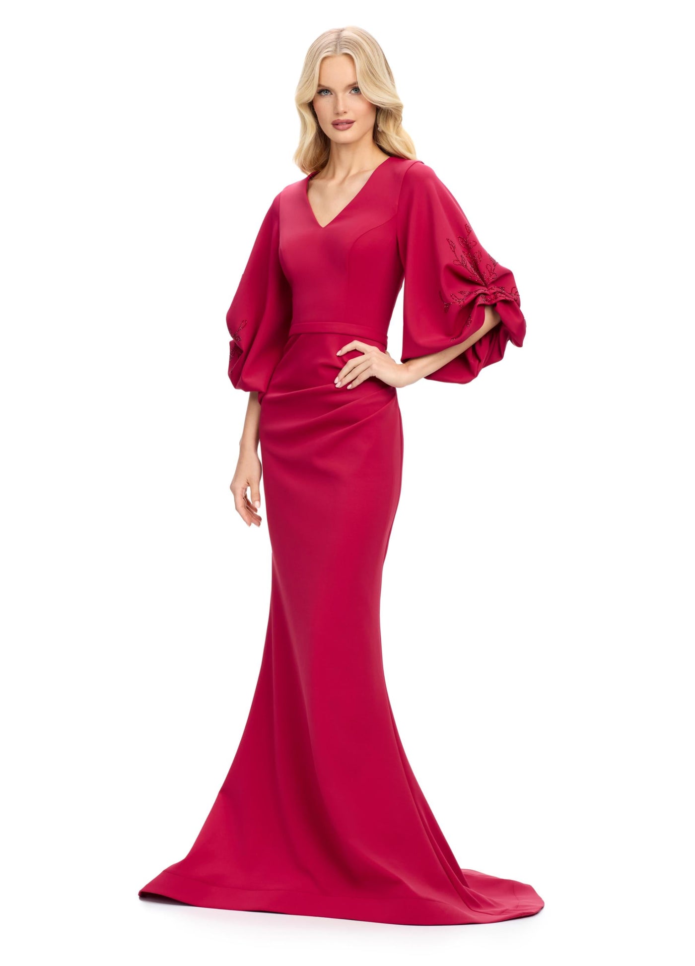 Ashley Lauren 11740 - Balloon Sleeve Mermaid Evening Gown In Pink