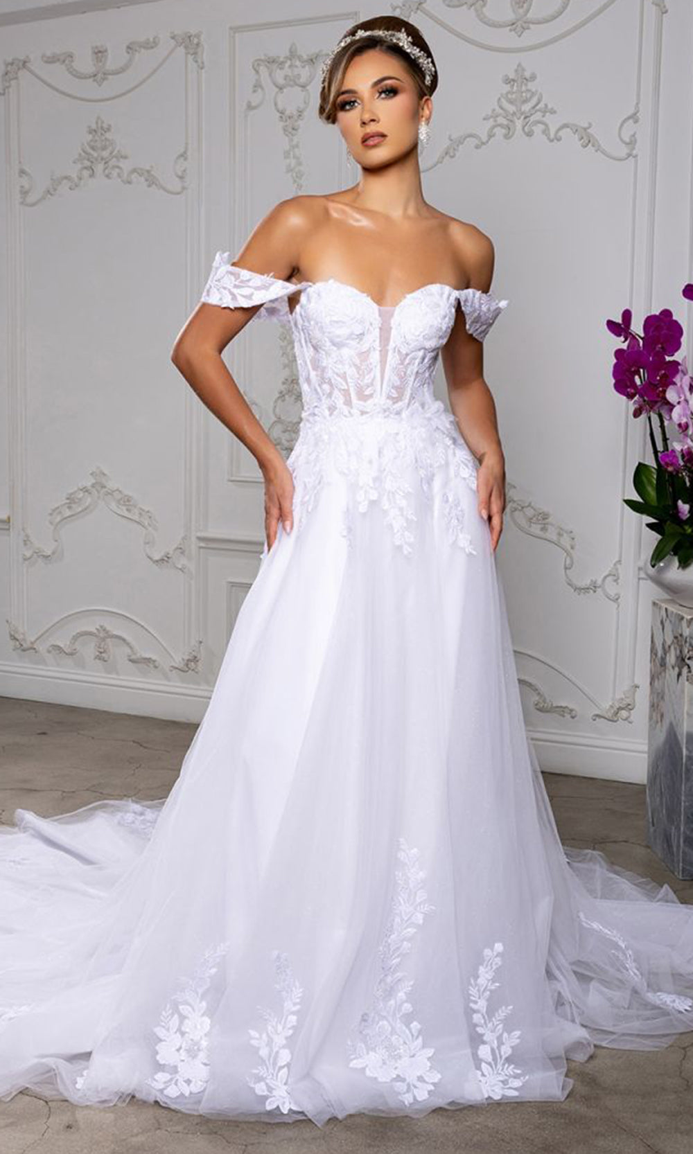 May Queen RQ8275 - Illusion Plunge Embroidered Wedding Dress Wedding Dresses in White 