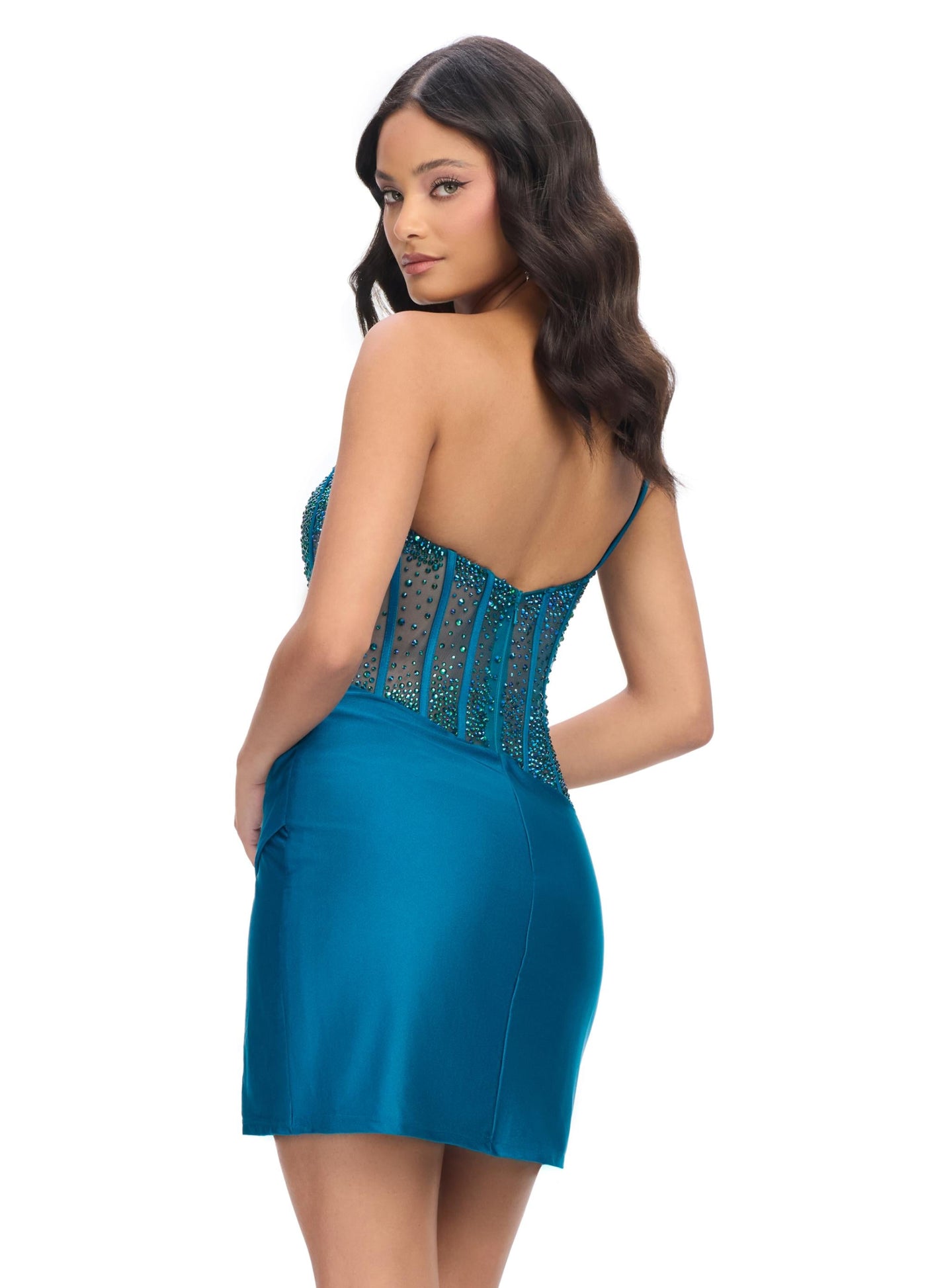 Ashley Lauren 4691 - One Shoulder Corset Cocktail Dress In Blue