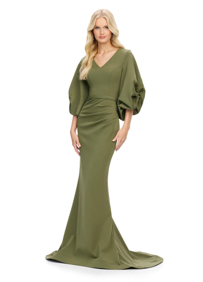 Ashley Lauren 11740 - Balloon Sleeve Mermaid Evening Gown In Green