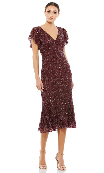 Mac Duggal A10801 - Flutter Sleeve Sequin Cocktail Dress Special Occasion Dresses 0 /Garnet