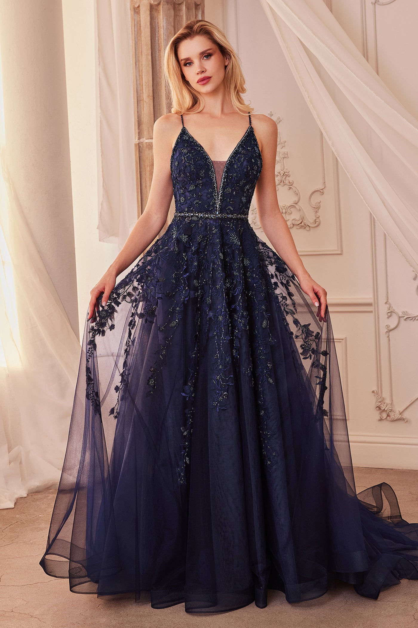 Andrea and Leo A1251 - V-Neck Tulle Gown