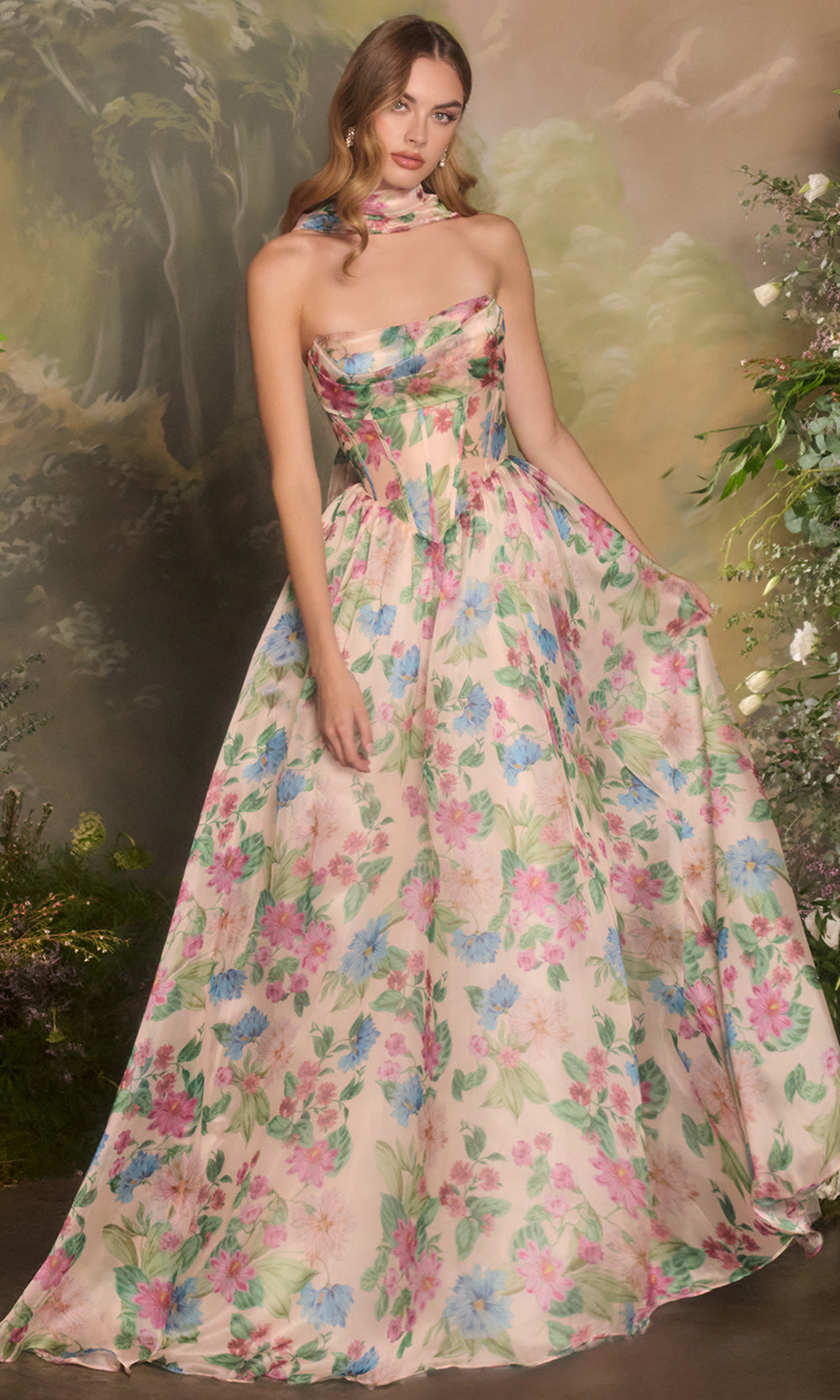 Andrea and Leo A1425 - Floral Satin A-Line Evening Dress Prom Dresses