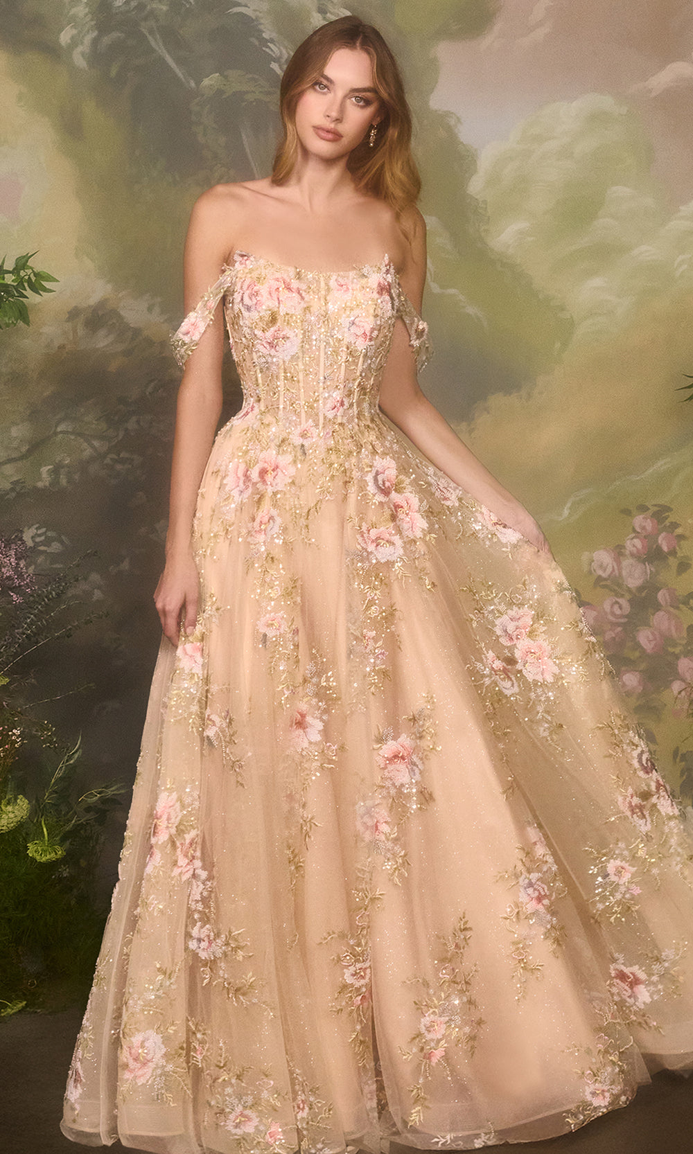 Andrea and Leo A1480 - Floral Corset Bodice A-Line Evening Dress Prom Dresses