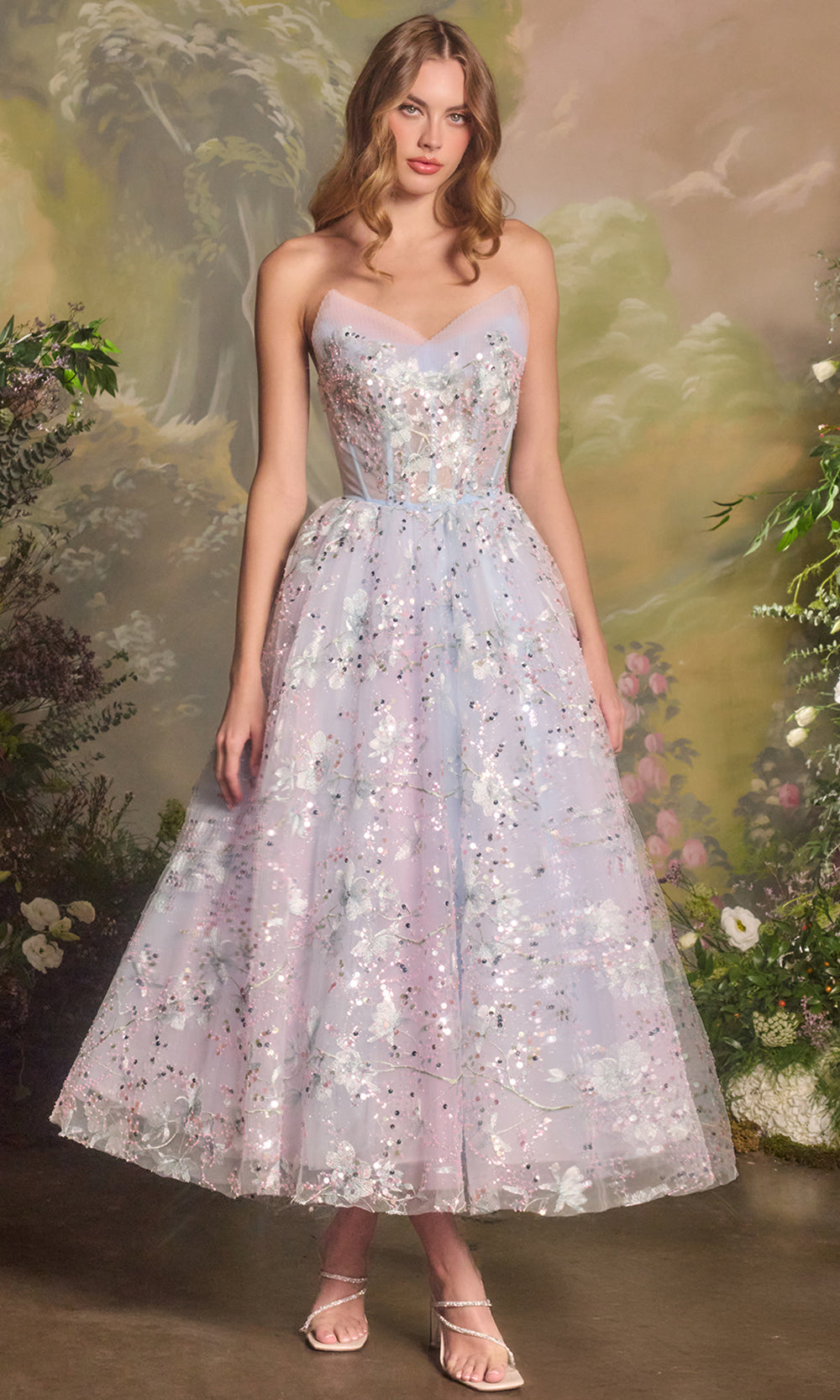 Andrea and Leo A1485 - High-Low Tea-Length Floral Prom Dress Wedding Guest