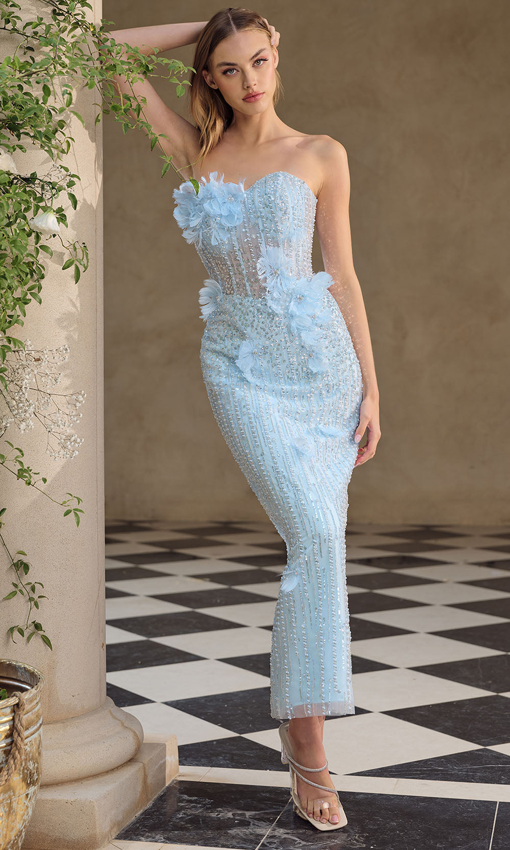Andrea and Leo A1487 - Strapless Sweetheart 3D Floral Accent Dress Cocktail Dresses in Blue