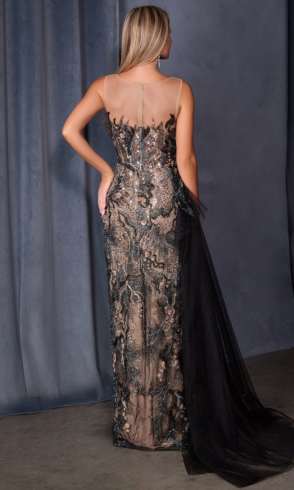 Andrea and Leo A1489 - Beaded Mesh Illusion Column Gown Prom Dresses