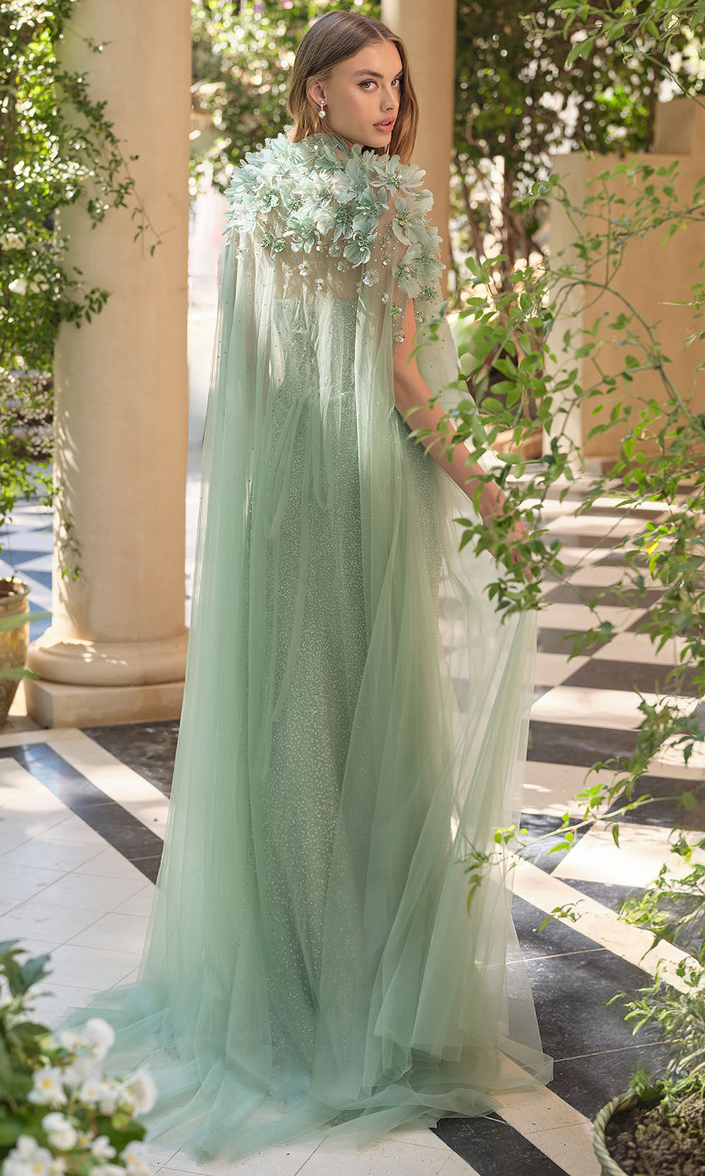 Andrea and Leo A1494 - Beaded Mesh Strapless Gown with Slit Mother of the Bride Dresses in Sage
