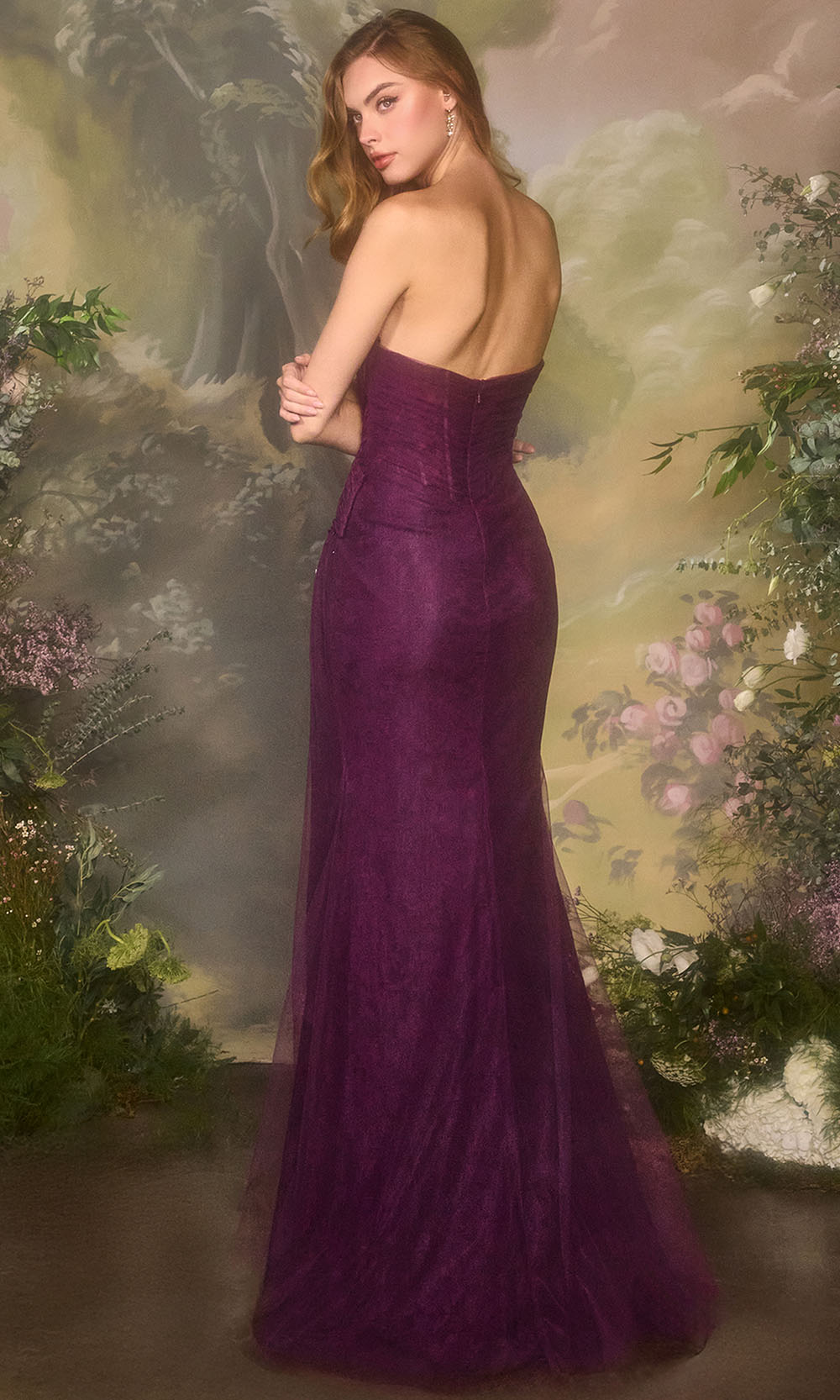 Andrea and Leo A1497 - Asymmetric Neck Lace Fitted Gown Prom Dresses in Eggplant