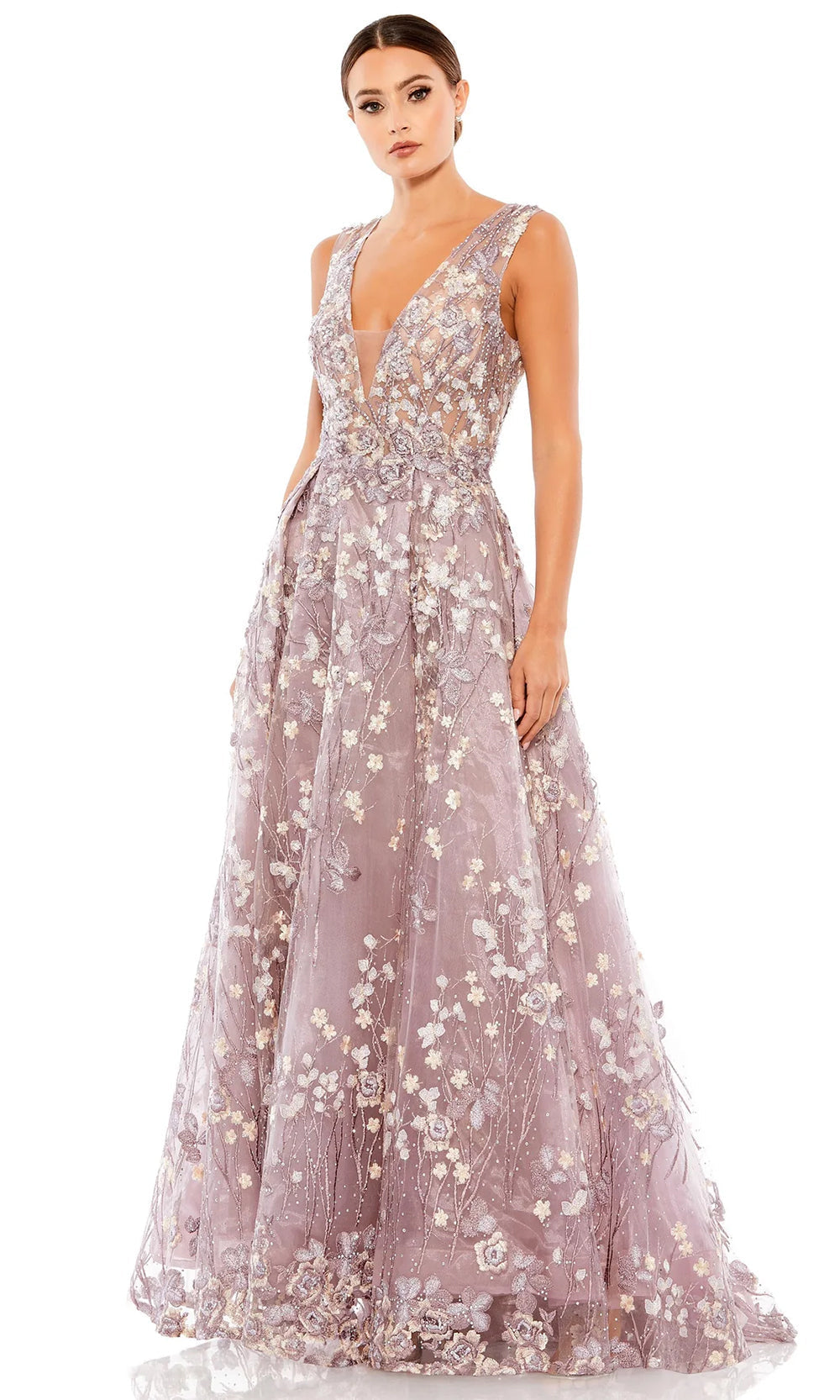 Mac Duggal A20131 - Embroidered V-Neck Evening Dress