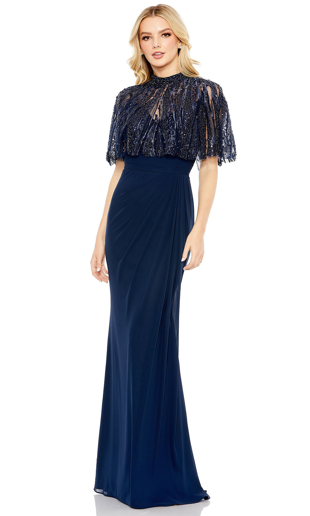 Mac Duggal A20467 - Cape Sleeve Column Evening Dress Special Occasion Dresses 0 /Navy