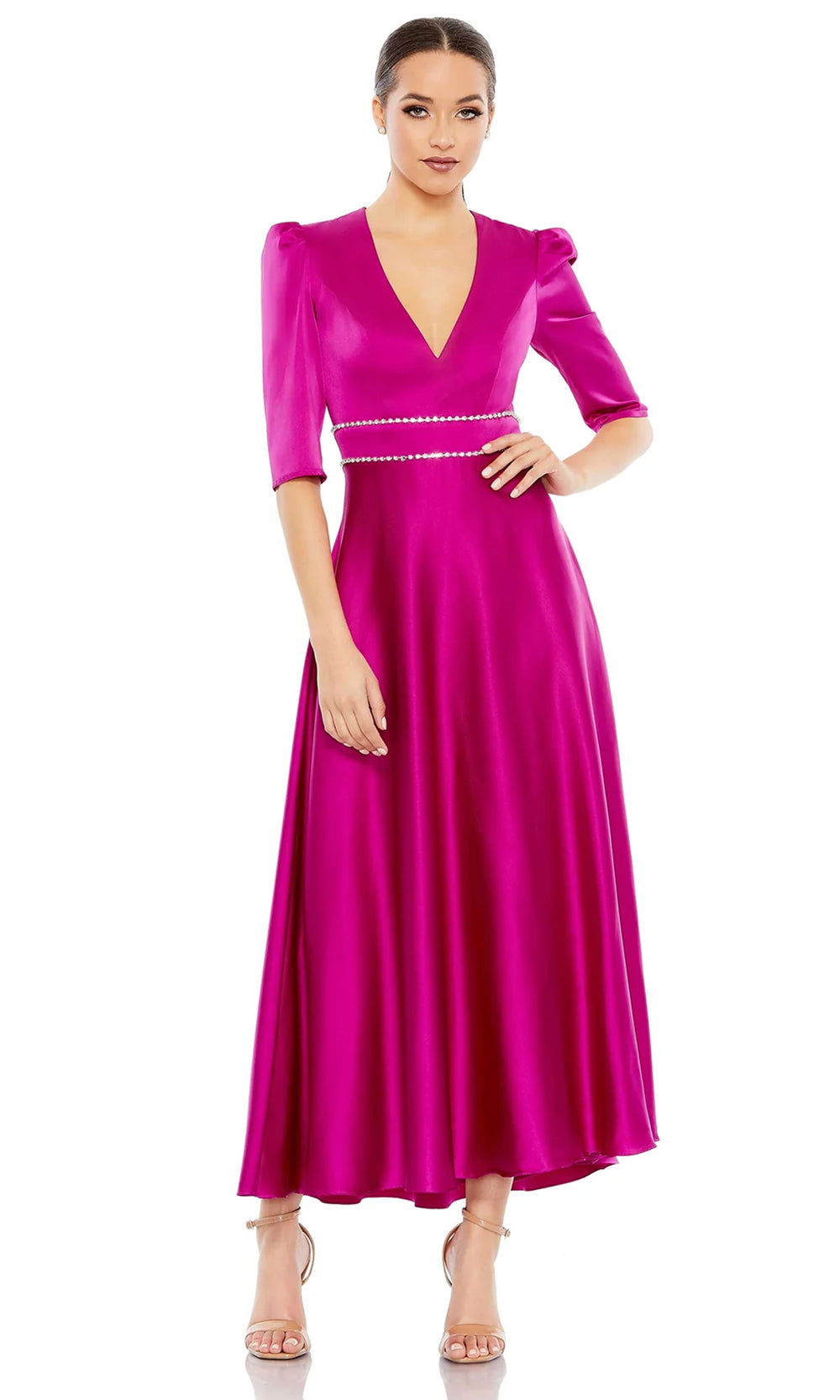 Ieena Duggal A26923 - Tea Length Satin Dress Special Occasion Dresses 0 /Fuchsia