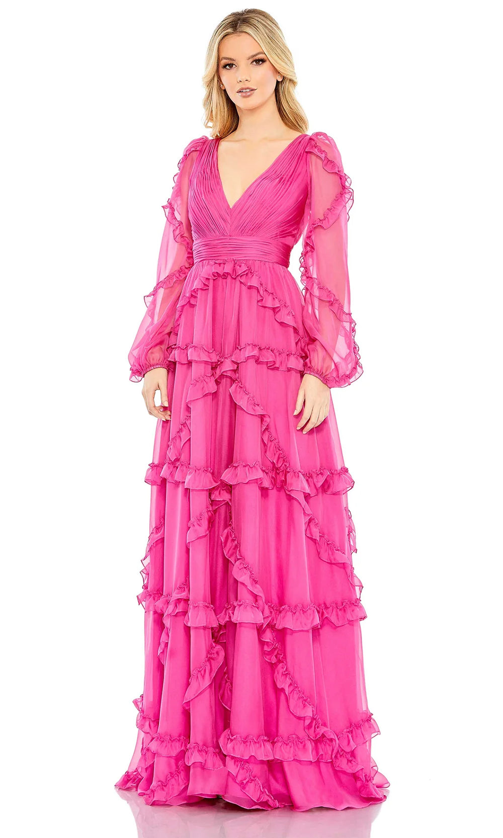 Mac Duggal A68223 - Ruffle Trimmed A-Line Evening Dress Special Occasion Dresses 0 /Fuchsia