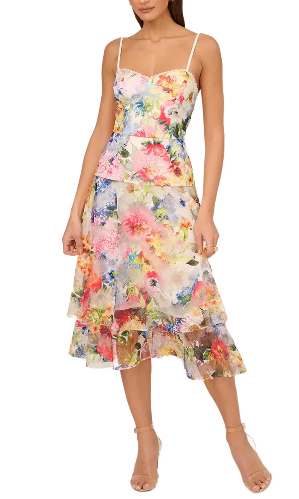 Adrianna Papell ADAE211291 - Spaghetti Strap Sweetheart Floral Dress Homecoming Dresses