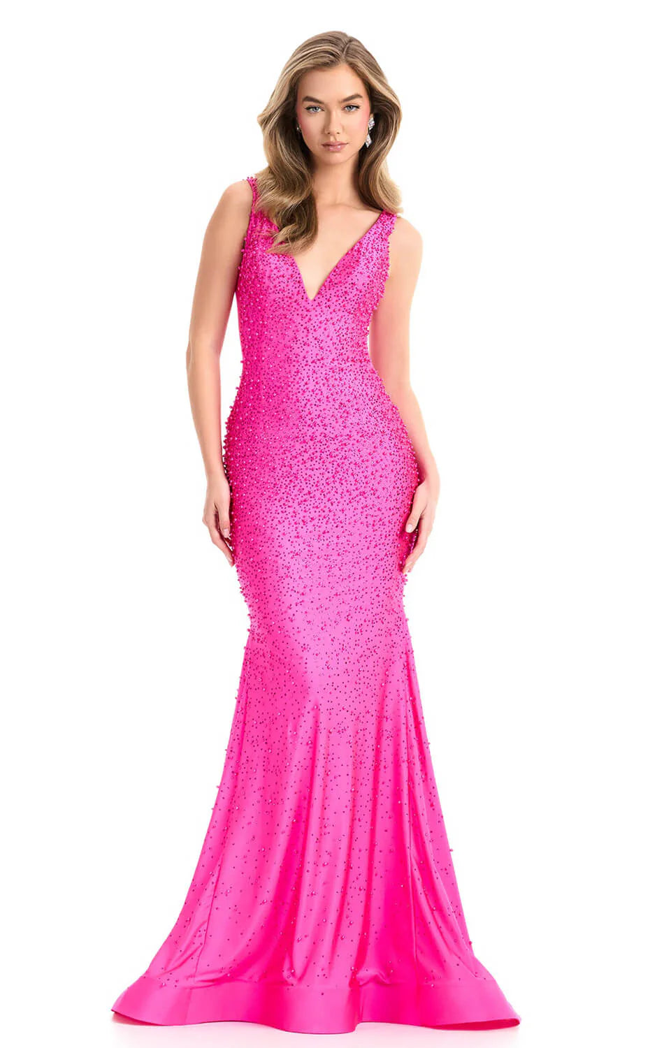 Ashley Lauren 12030 - V-Neck Pearl Beaded Jersey Gown