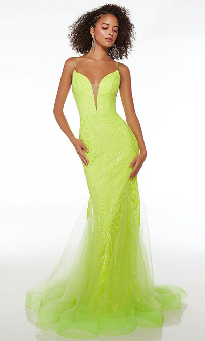 Alyce Paris 61554 - Strappy Back Mermaid Prom Dress Special Occasion Dress 000 / Lemon Lime