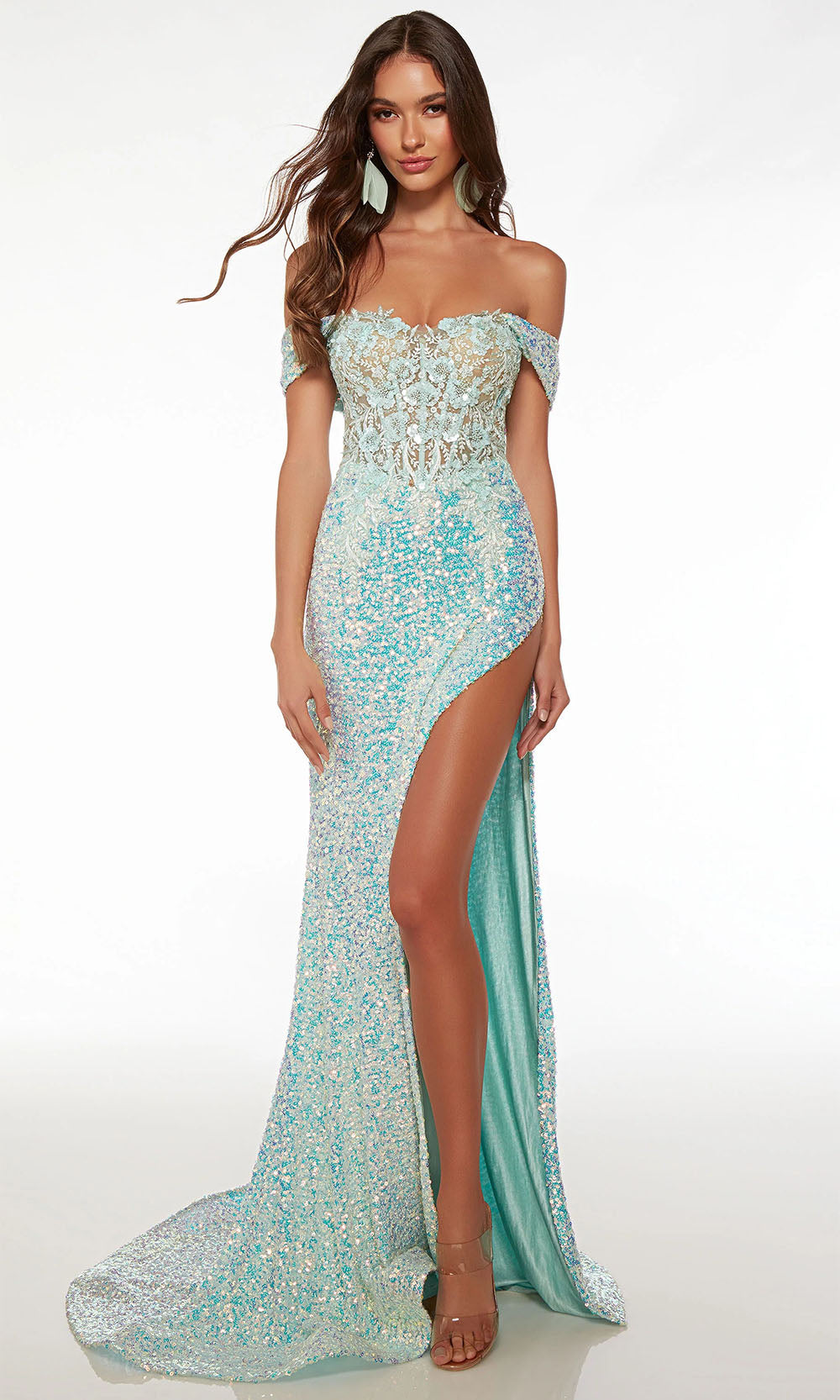 Alyce Paris 61557 - Off-Shoulder Sweetheart Prom Gown Evening Dresses 000 / Mint-Opal