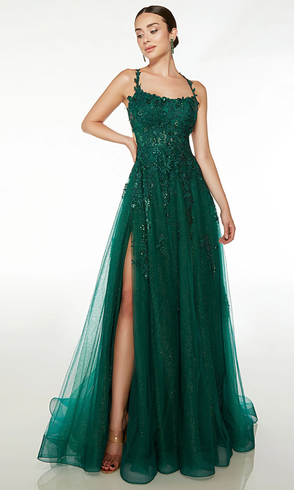 Alyce Paris 61574 - Slit Scoop Evening Dress Evening Dresses 000 / Pine