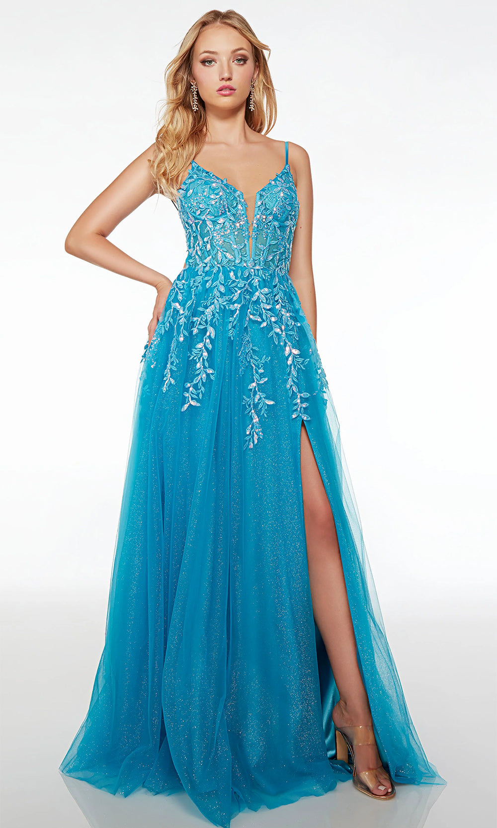 Alyce Paris 61623 - Sequin Corset Bodice Prom Gown Evening Dresses 000 / Cyan