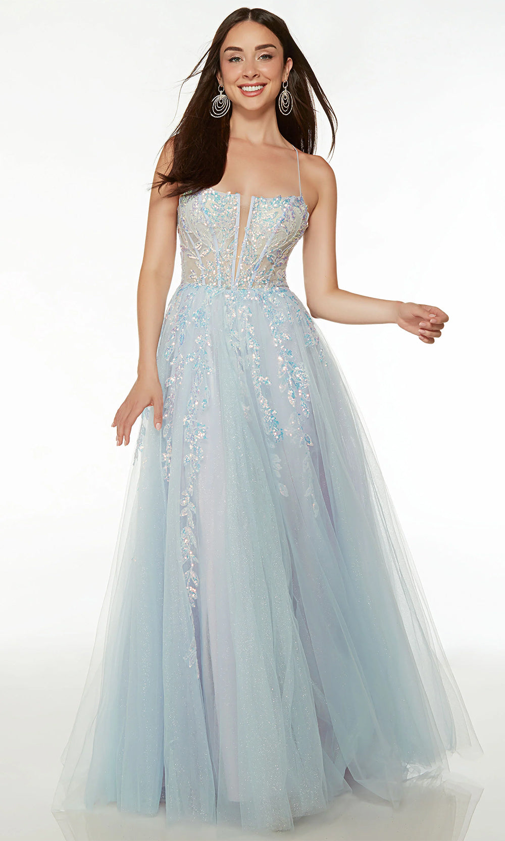 Alyce Paris 61635 - Sleeveless Square Neck Prom Gown Evening Dresses 000 / Light Blue-Orchid