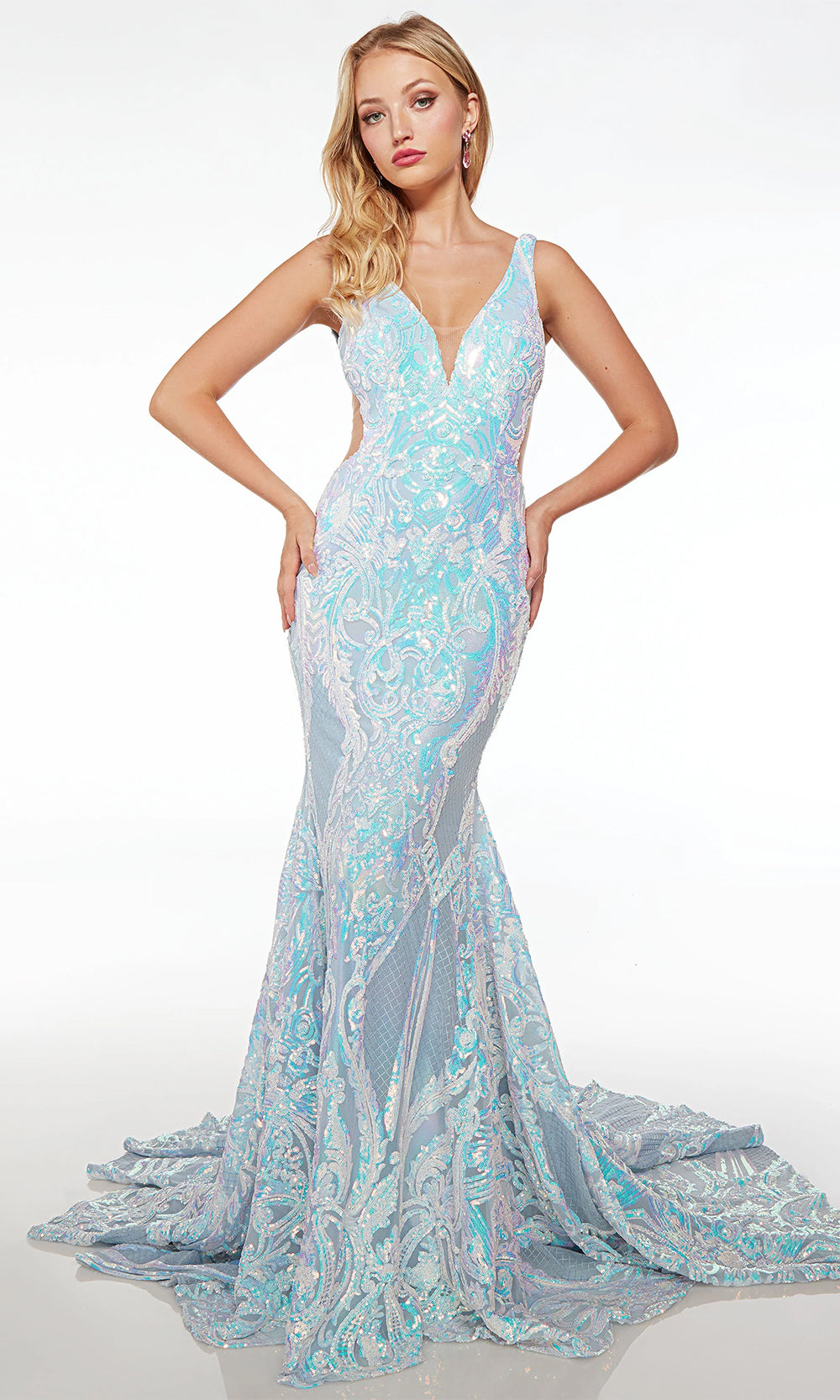 Alyce Paris 61651 - Sleeveless Sequin Embellished Prom Gown Prom Dresses 000 / Opal-Light Blue