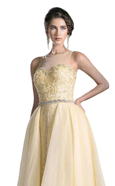 Cinderella Divine 5265 - Tulle Overskirt Beaded Ballgown In Yellow
