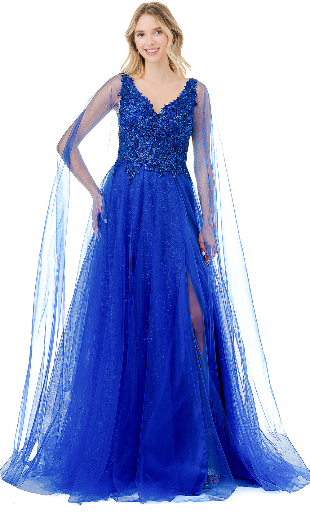 Trevi Collection L2906T - Sleeveless V-Neck Prom Gown Special Occasion Dress XXS / Royal