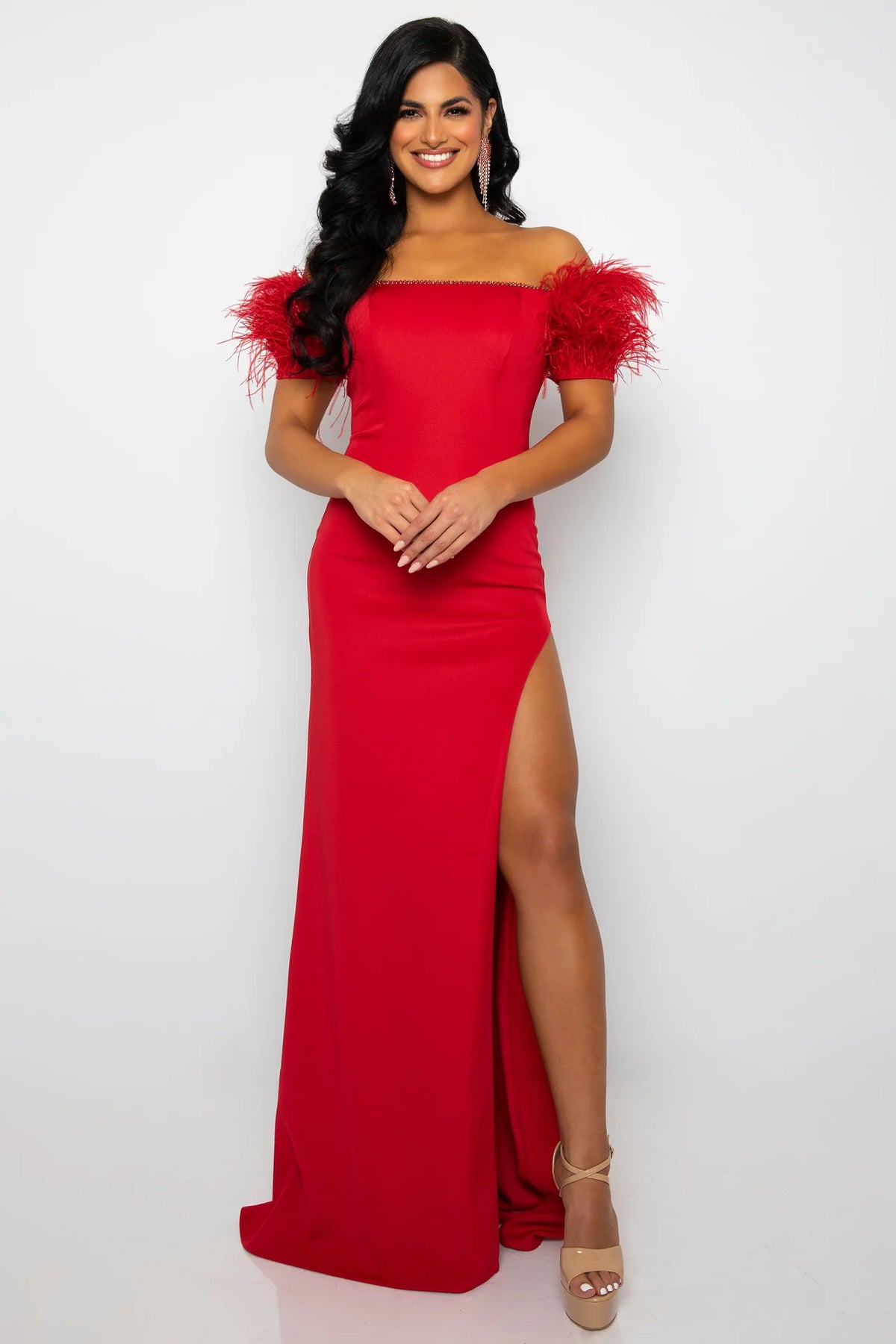 Ava Presley 39268 - Feather Off Shoulder Prom Dress