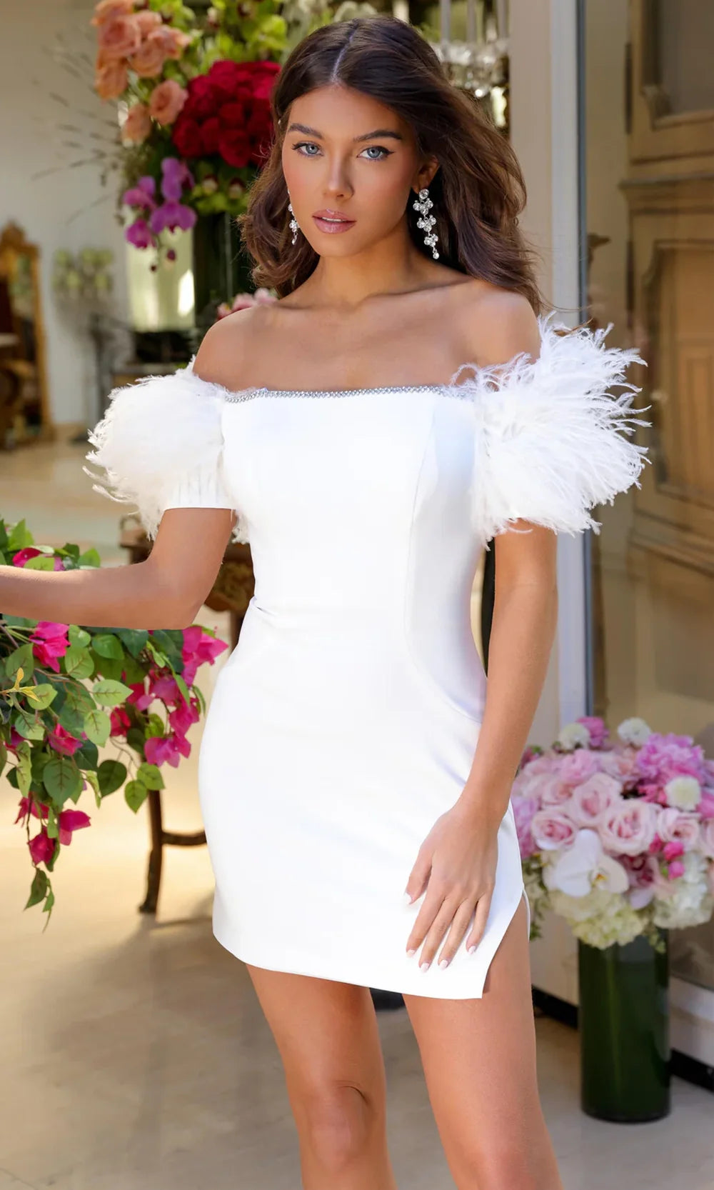 Ava Presley 29124 - Beaded Trim Straight Neckline Mini Dress Cocktail Dresses