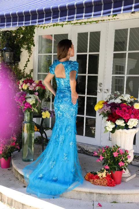 Ava Presley 39552 - Puff Sleeve Embellished Prom Gown