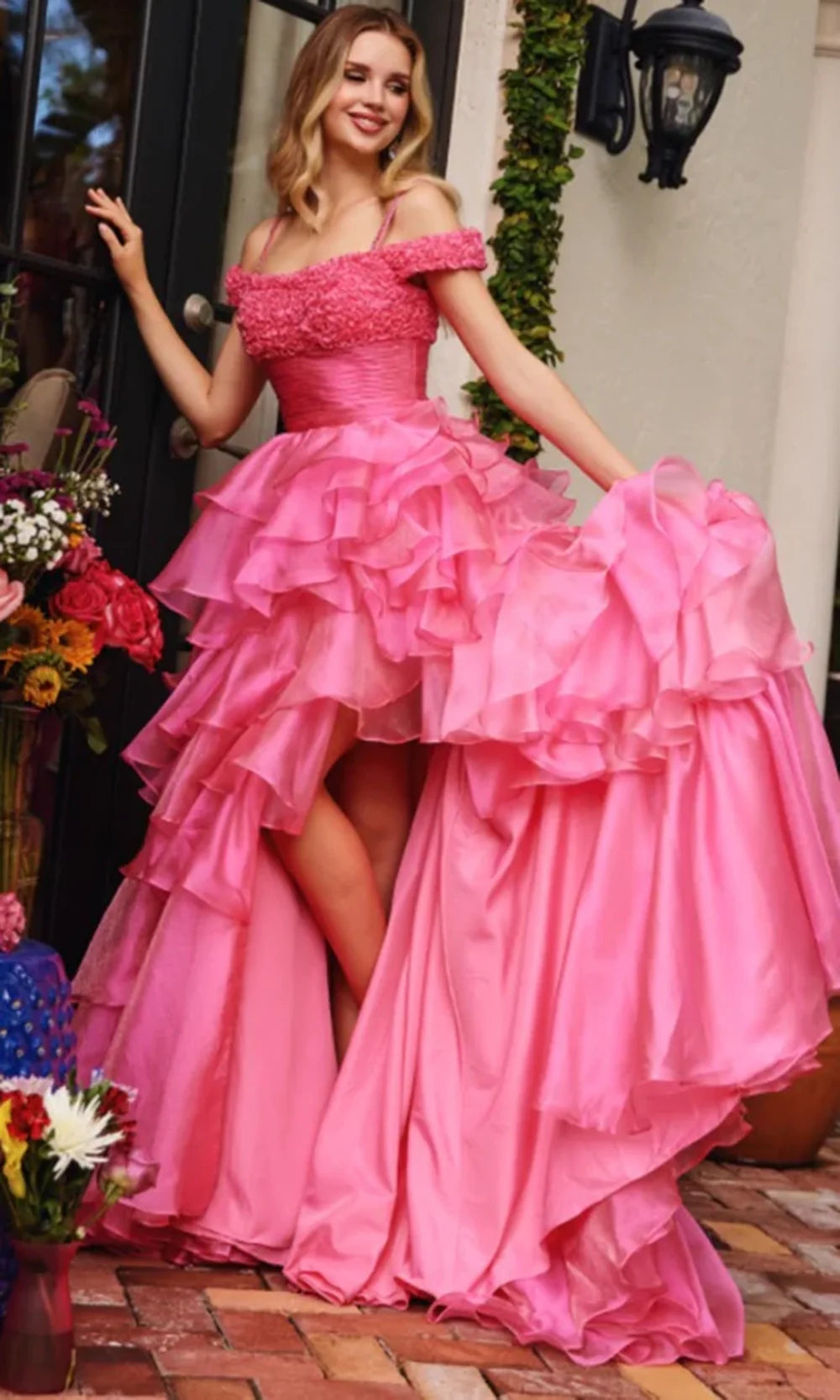 Ava Presley 29544 - Tiered Chiffon Prom Gown with Slit Prom Dresses