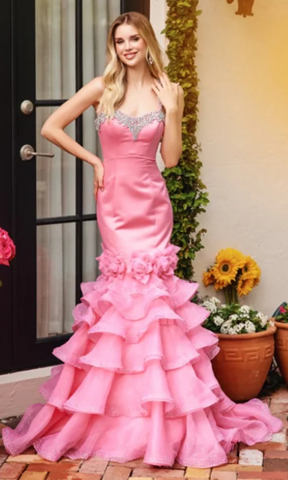Ava Presley 39566 - Beaded Strap Sweetheart Ruffle Gown Prom Dresses