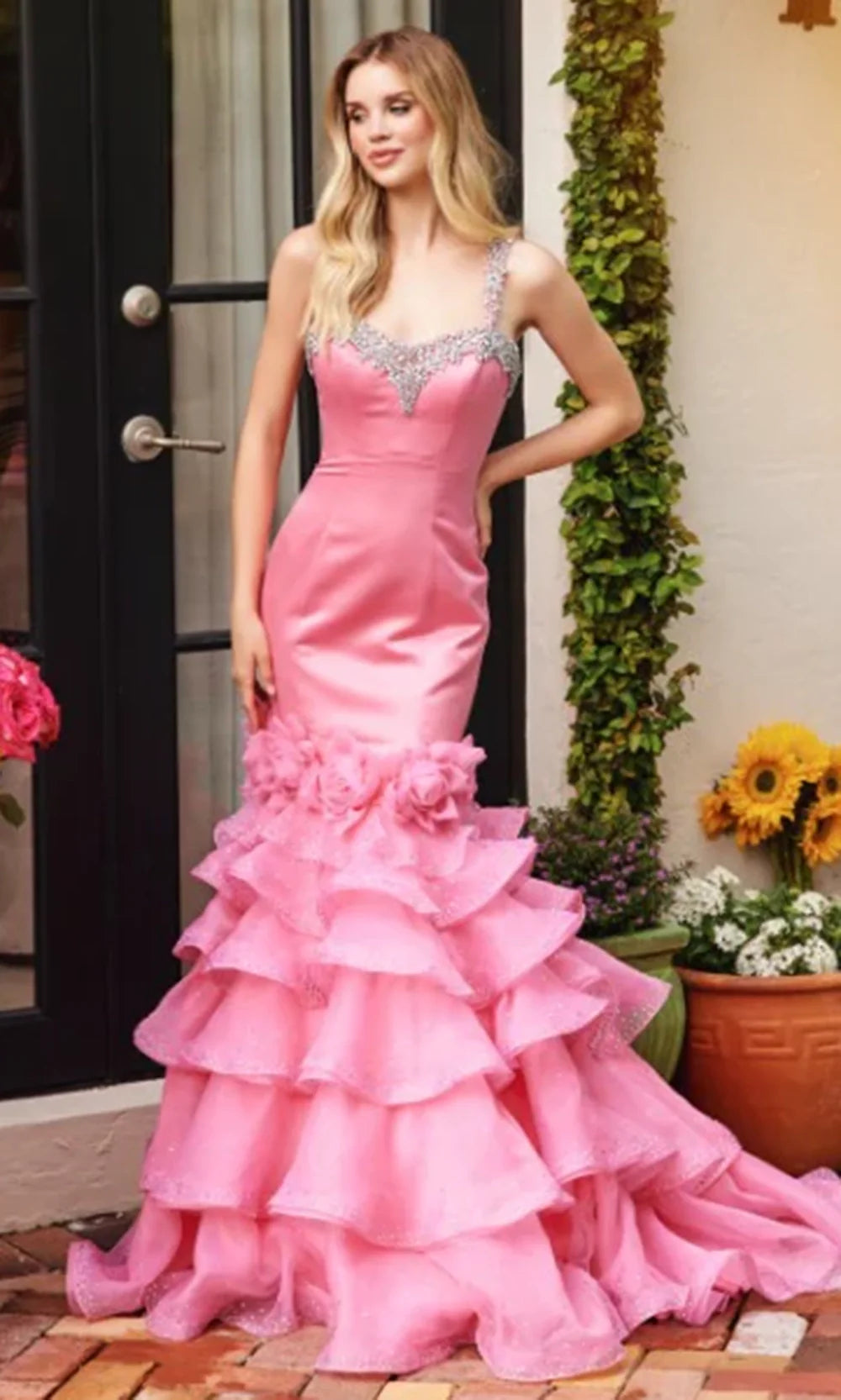 Ava Presley 39566 - Beaded Strap Sweetheart Ruffle Gown Prom Dresses