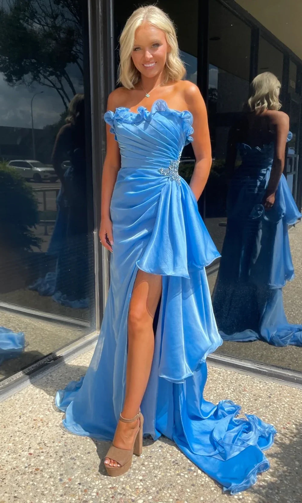 Ava Presley 40532 - Long Strapless Gown with Tiered Overskirt Prom Dresses